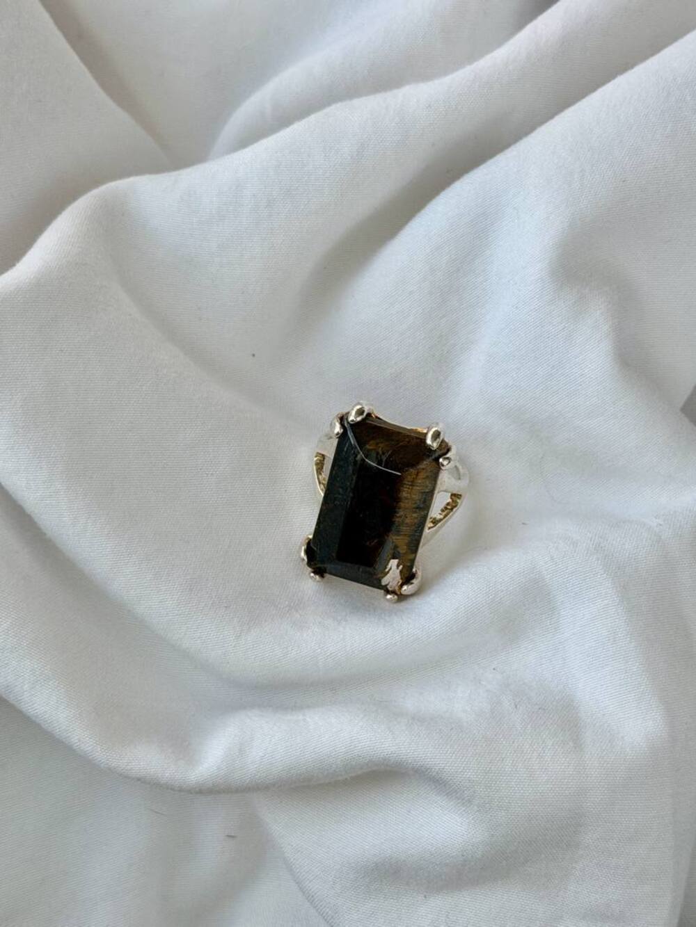 Rectangle Medium Size Ring - Silver Plated - Polychrome Jasper - Ring Size 9